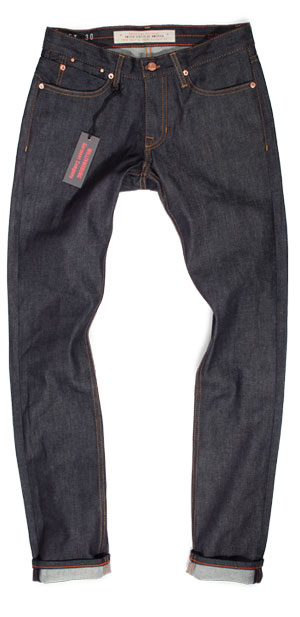 Fit of Hope Street raw denim slim tapered jeans made in USA